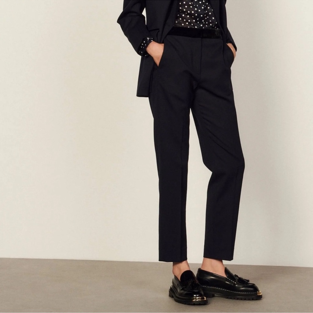 Sandro Pants Noam Wool Blend Ankle Trousers High Rise Size 4 Black New